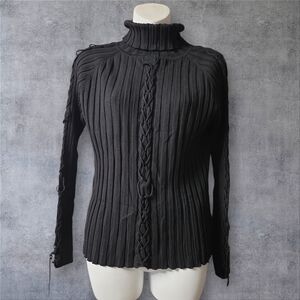 Fontana Black Ribbed Turtleneck Sweater